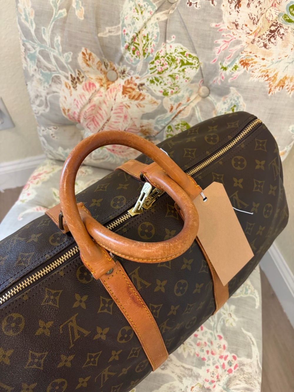 Louis Vuitton Monogram Keepall 45 with Brown and Tan Leather - Picture 4 of 10